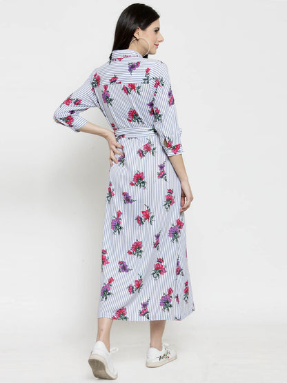 Striped Front Open midi dress