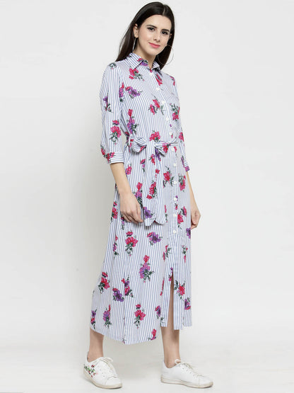 Striped Front Open midi dress