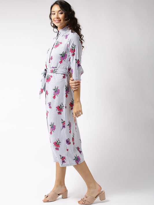 Striped Front Open midi dress