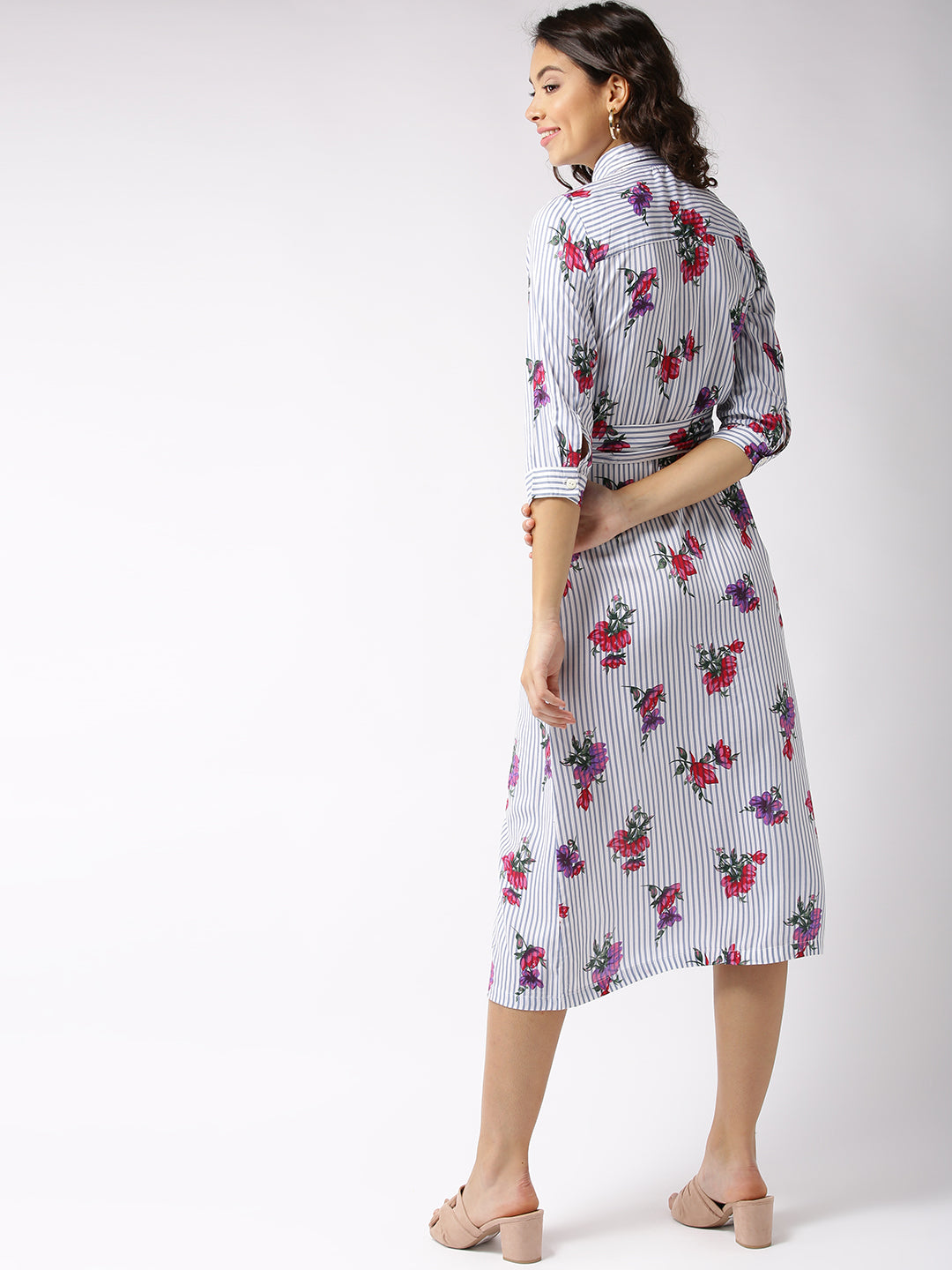 Striped Front Open midi dress