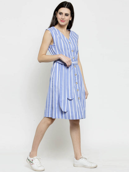 Striped front button dress