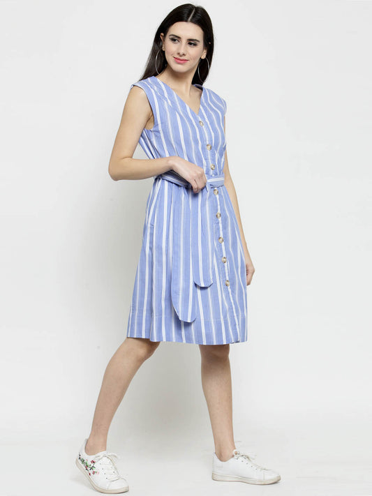 Striped front button dress