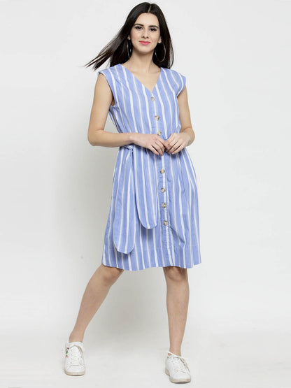 Striped front button dress