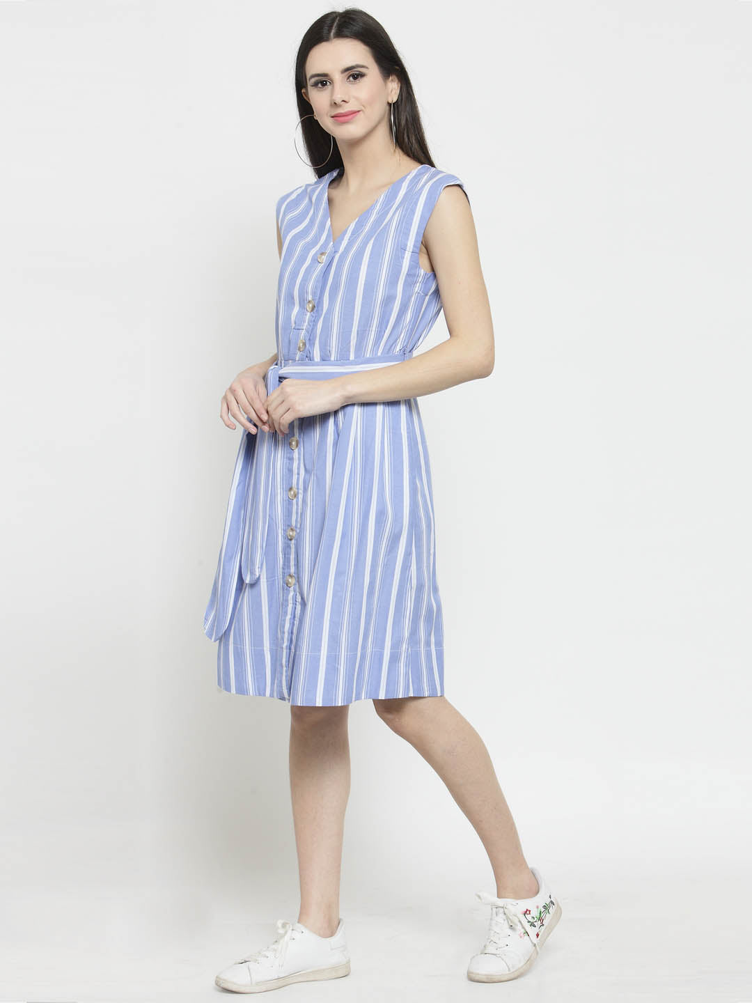Striped front button dress