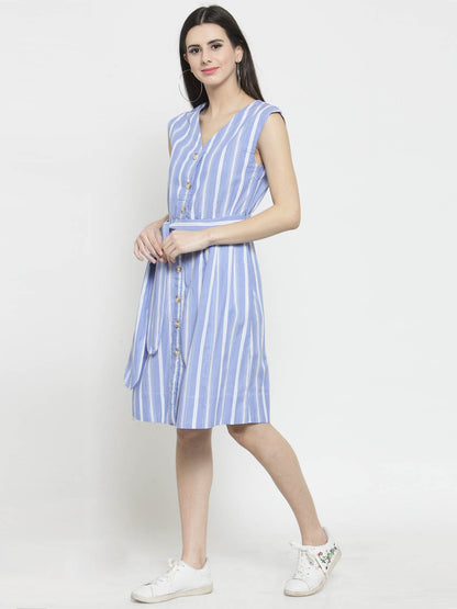 Striped front button dress