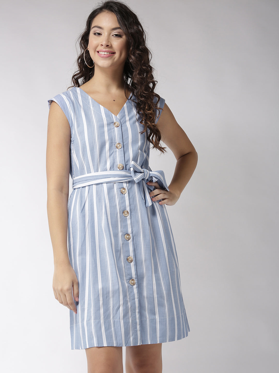 Striped front button dress