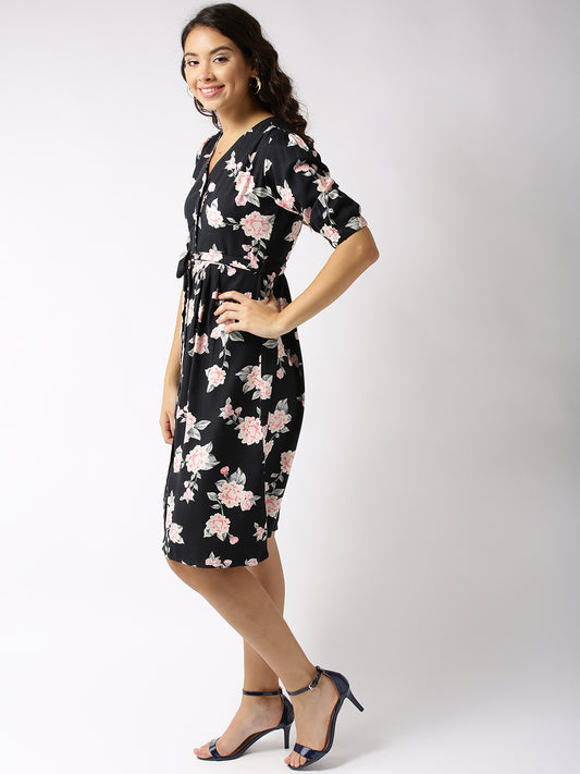 Black Print Front Open dress