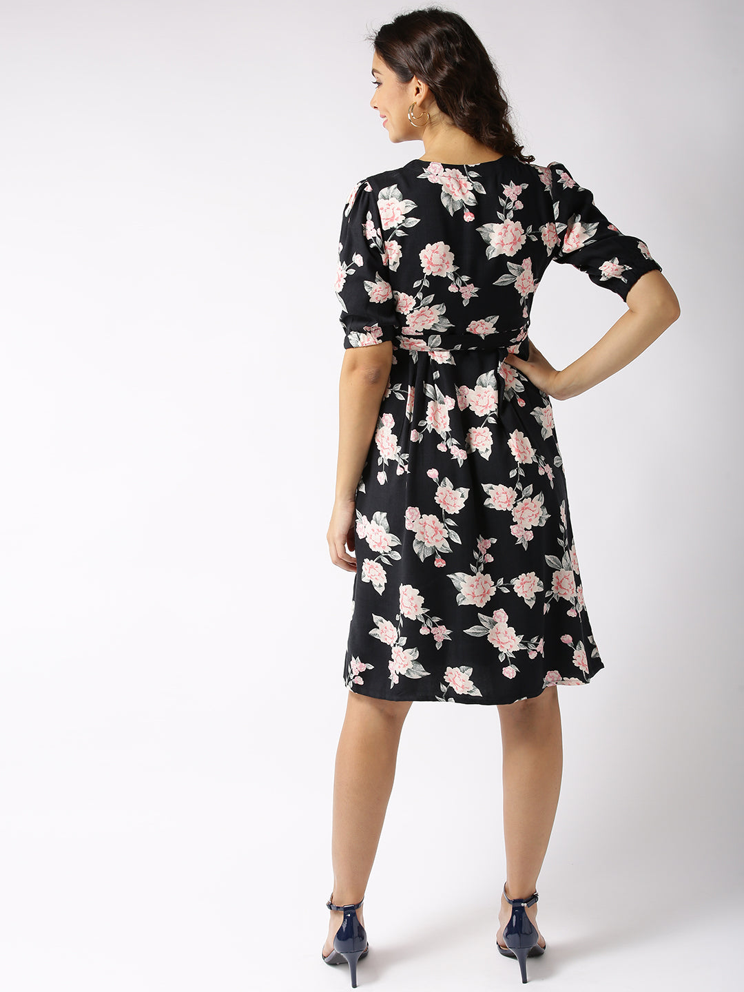 Black Print Front Open dress
