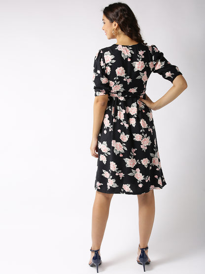 Black Print Front Open dress