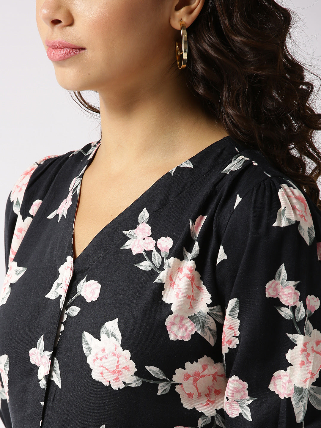 Black Print Front Open dress