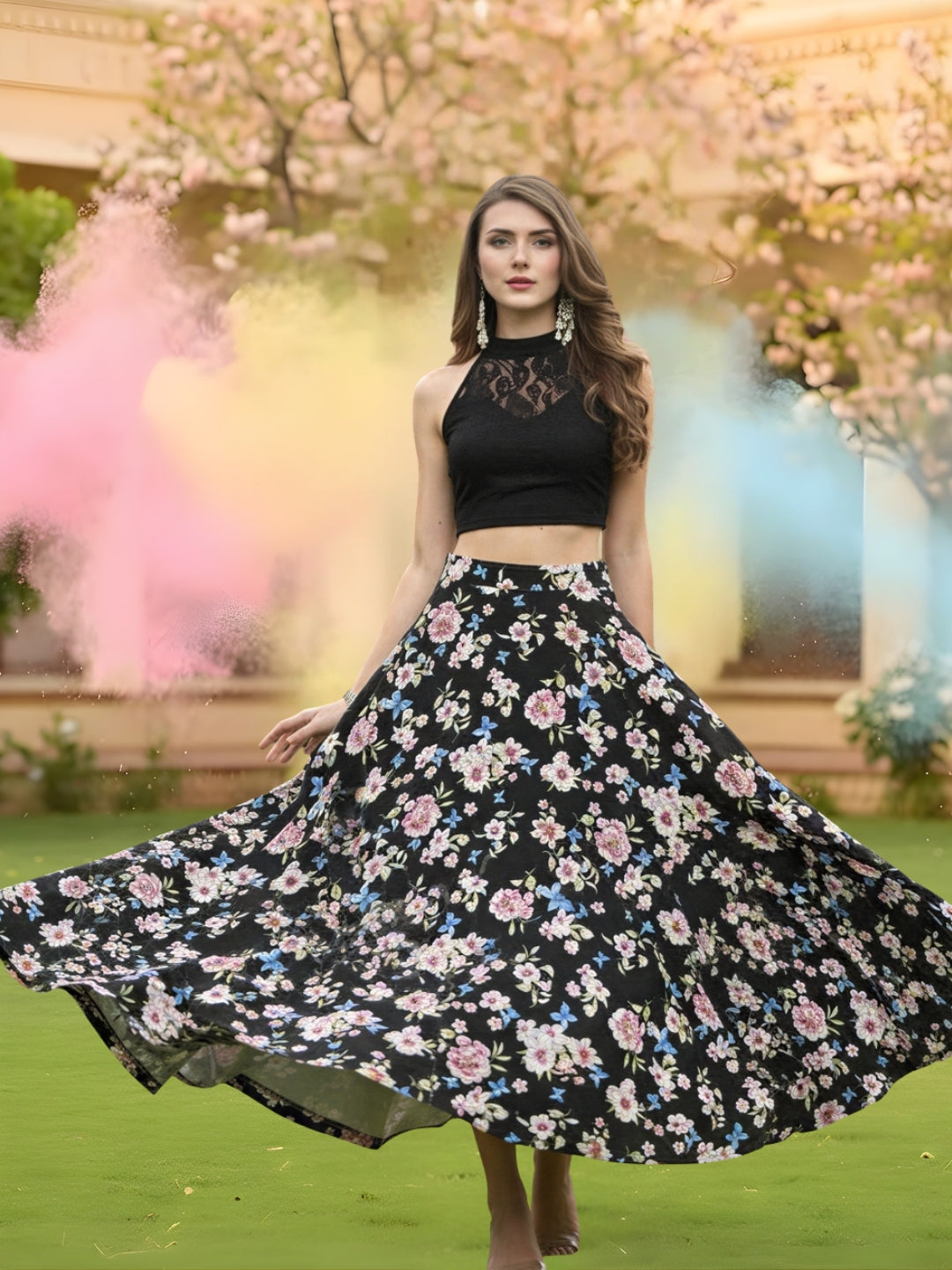 Trendy Black Floral Holi Cord-Set