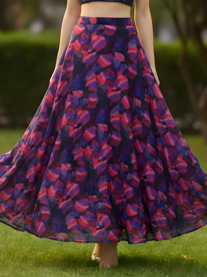 Blue Sequin Crop Top with Flared Skirt  Elegant Party & Festive Wear Outfit