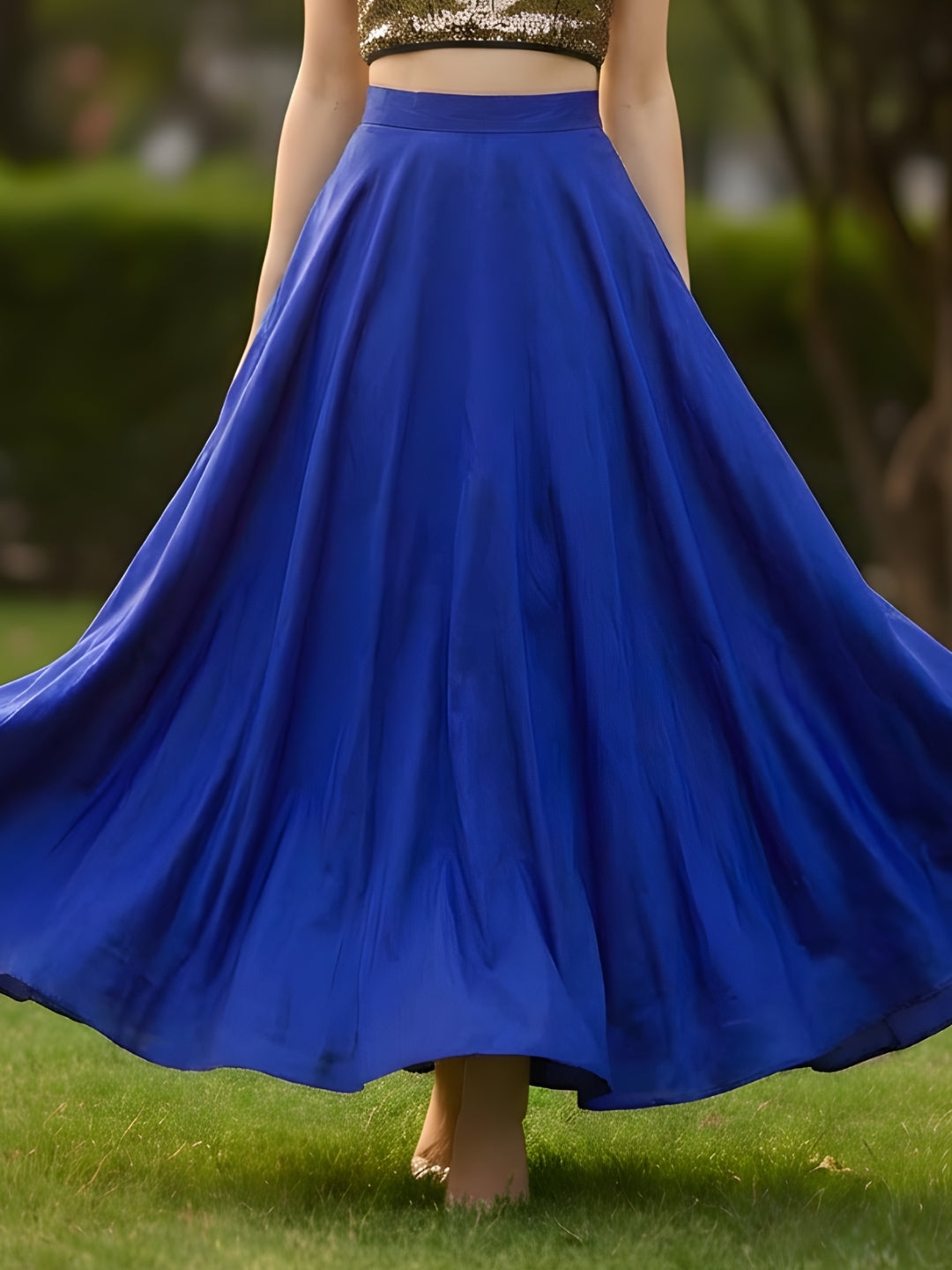 Gold Sequin Crop Top with Flared Skirt  Elegant Party & Festive Wear Outfit