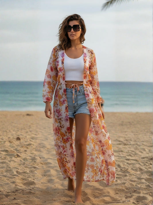 Sunset Bloom Floral Layer-Up Chiffon Shrug