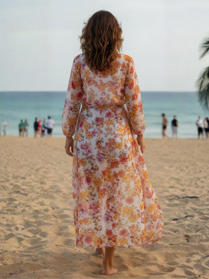 Sunset Bloom Floral Layer-Up Chiffon Shrug