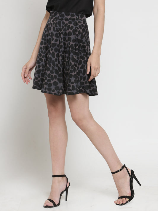 Black Printed Flared Skirt