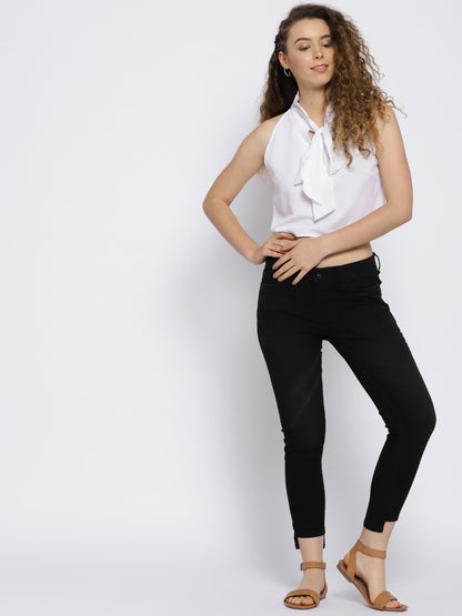 Solid front neck tie up top