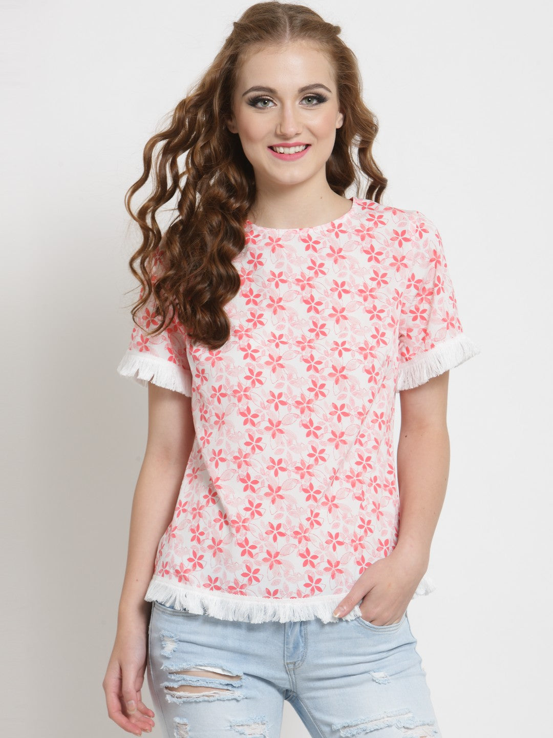 Printed round neck top