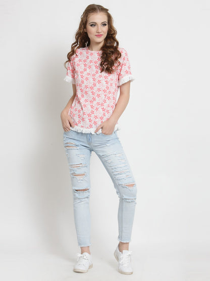 Printed round neck top