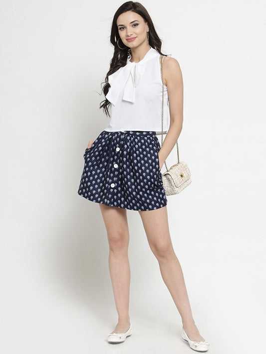 Navy Floral Flared Mini Skirt
