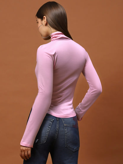Pretty Pink High-Neck  | Minimal & Chic Style Fitted Top