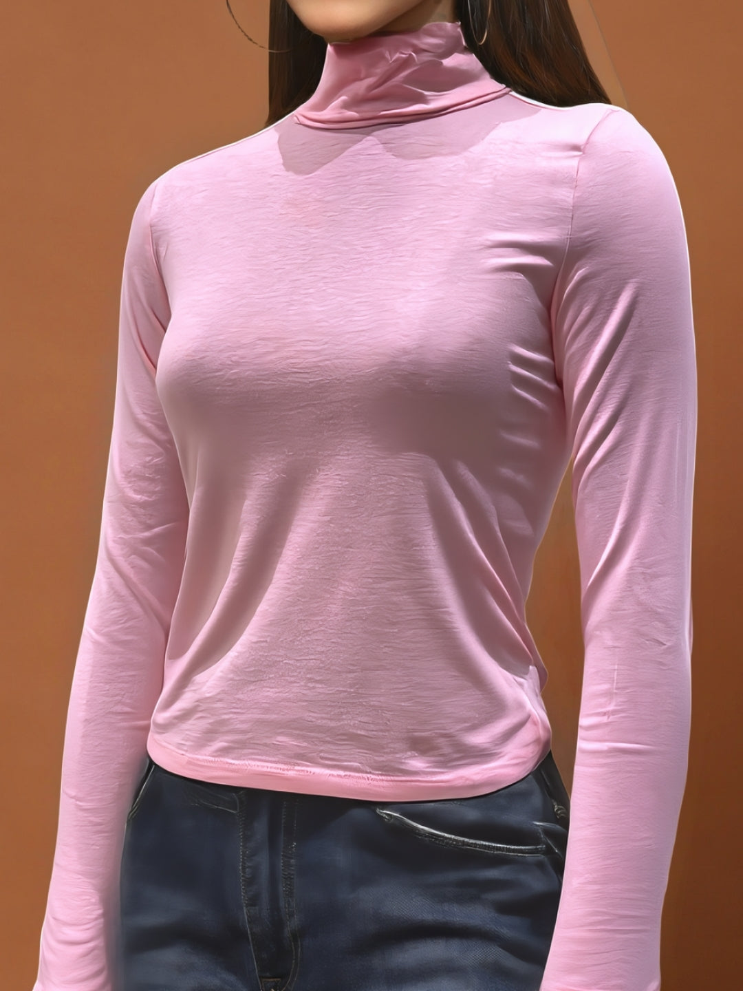 Pretty Pink High-Neck  | Minimal & Chic Style Fitted Top