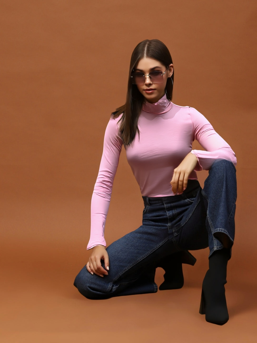 Pretty Pink High-Neck  | Minimal & Chic Style Fitted Top