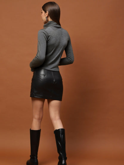 Beige High-Neck  | Neutral Minimal Chic Fitted Top