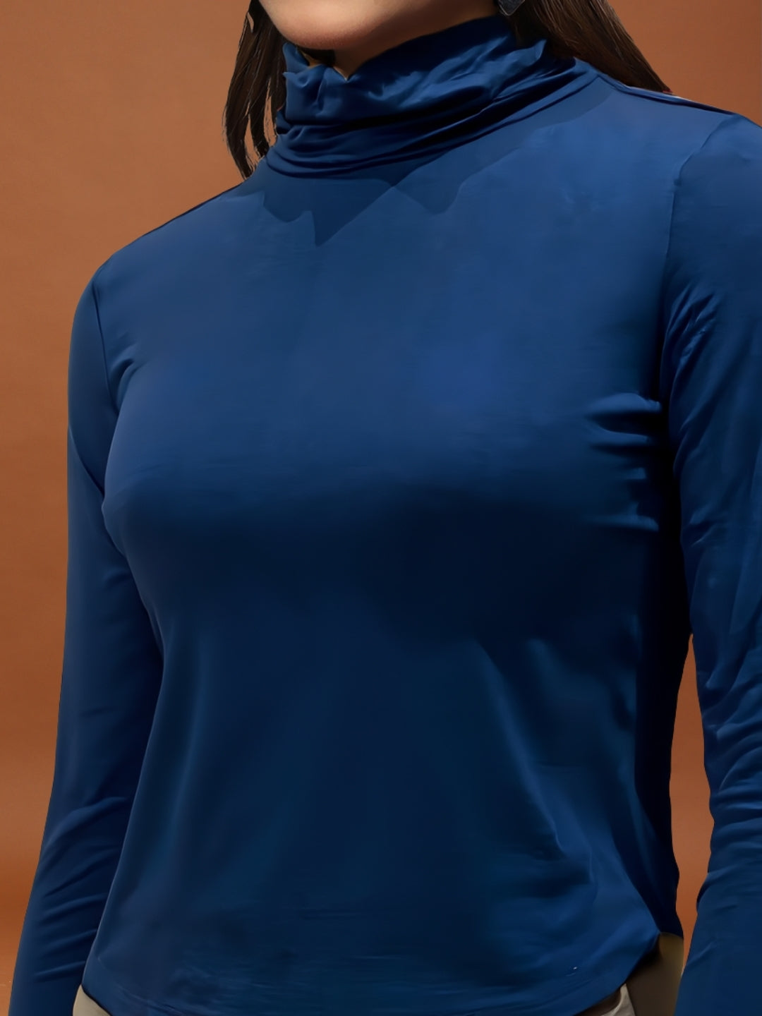 Bold Blue High-Neck  | Trendy Minimal Statement Fitted Top