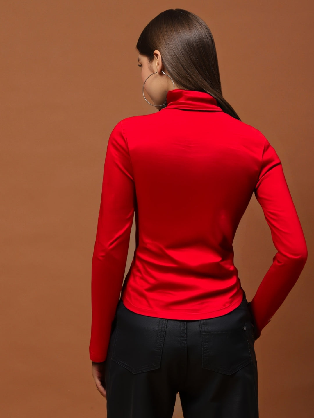 Bold Red High-Neck  | Statement Minimal Chic Fitted Top