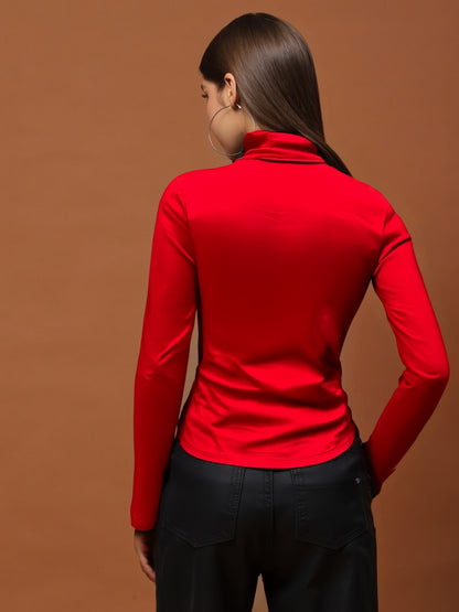 Bold Red High-Neck  | Statement Minimal Chic Fitted Top