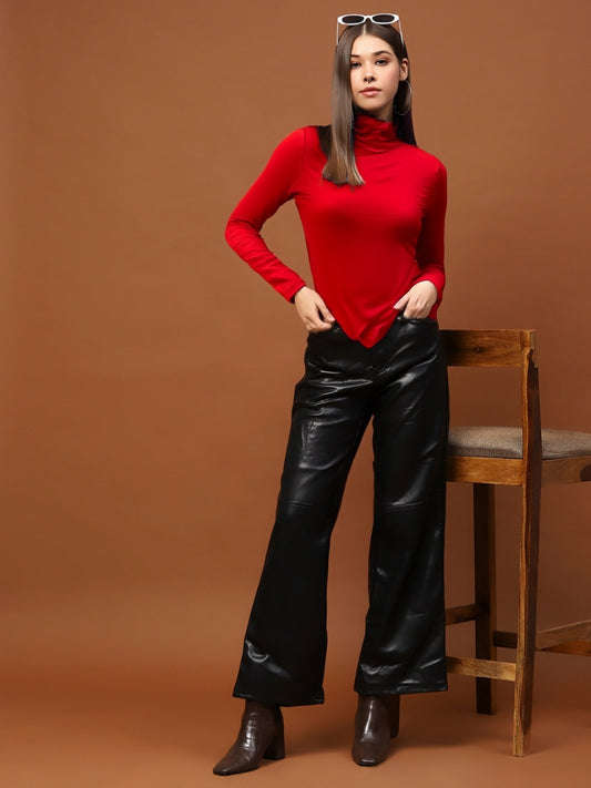 Bold Red High-Neck  | Statement Minimal Chic Fitted Top