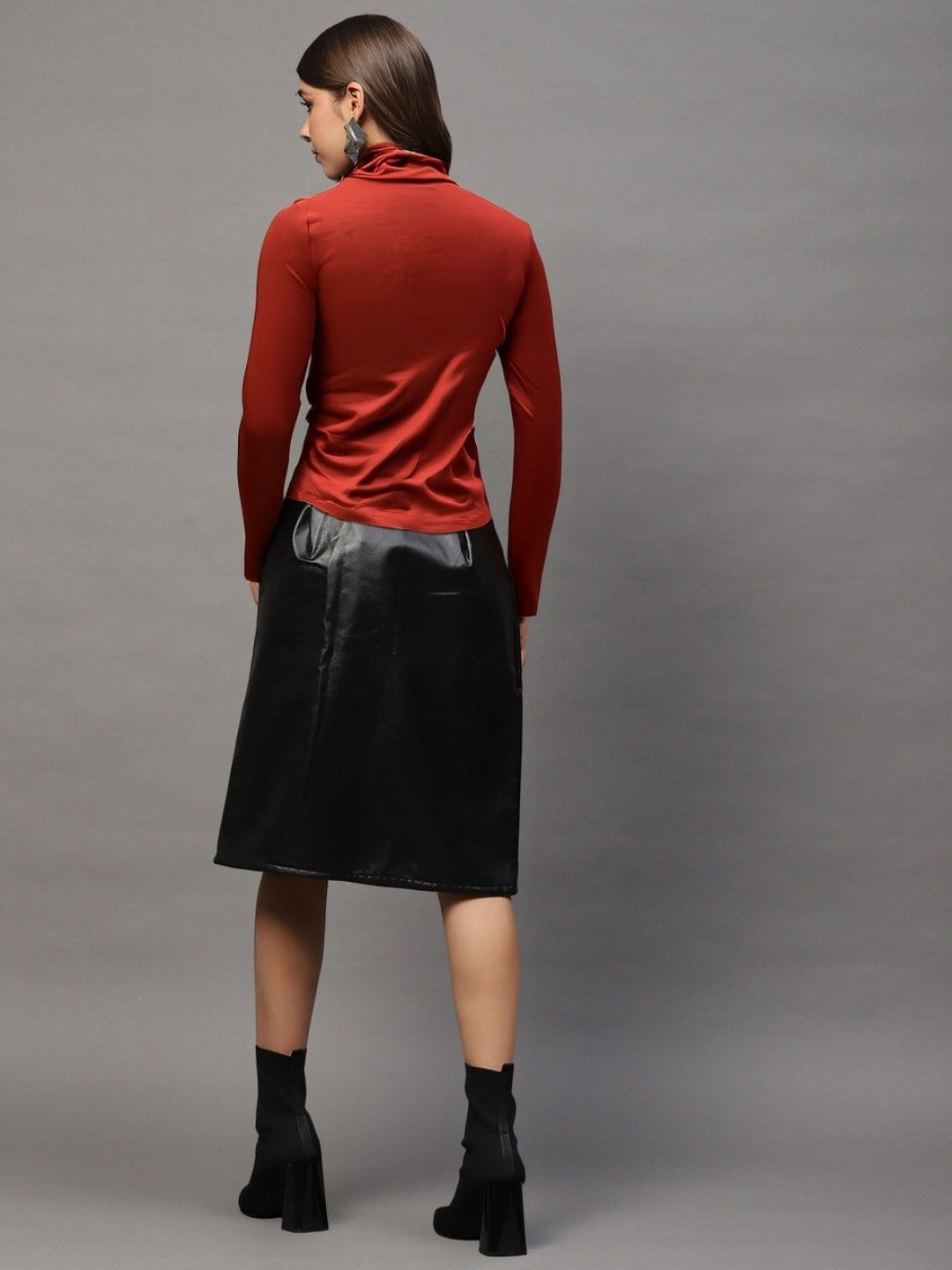 Rust Red High-Neck  | Elegant Minimal Statement Fitted Top