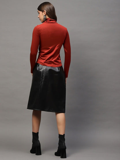 Rust Red High-Neck  | Elegant Minimal Statement Fitted Top