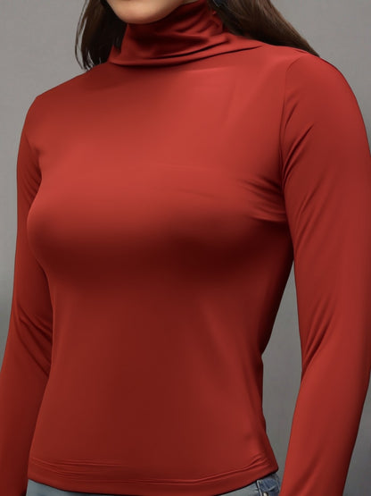 Rust Red High-Neck  | Elegant Minimal Statement Fitted Top