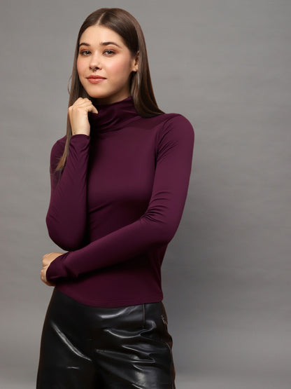 Maroon High-Neck  | Bold & Elegant Minimal Wear Fitted Top