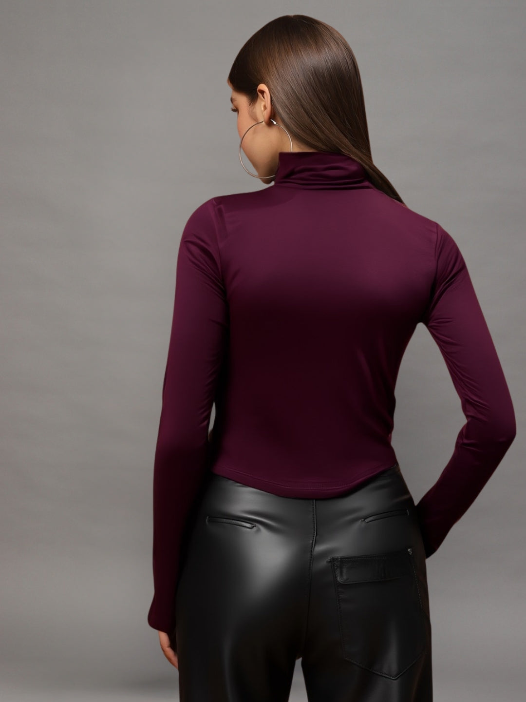 Maroon High-Neck  | Bold & Elegant Minimal Wear Fitted Top