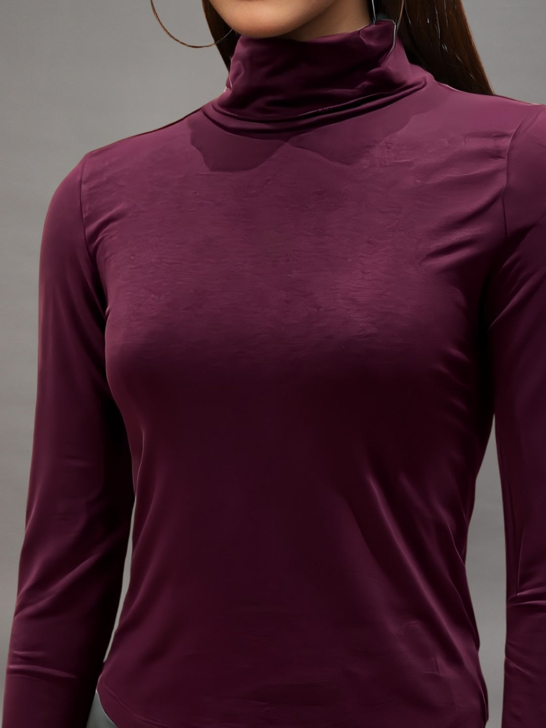 Maroon High-Neck  | Bold & Elegant Minimal Wear Fitted Top