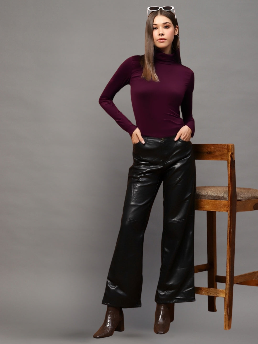 Maroon High-Neck  | Bold & Elegant Minimal Wear Fitted Top