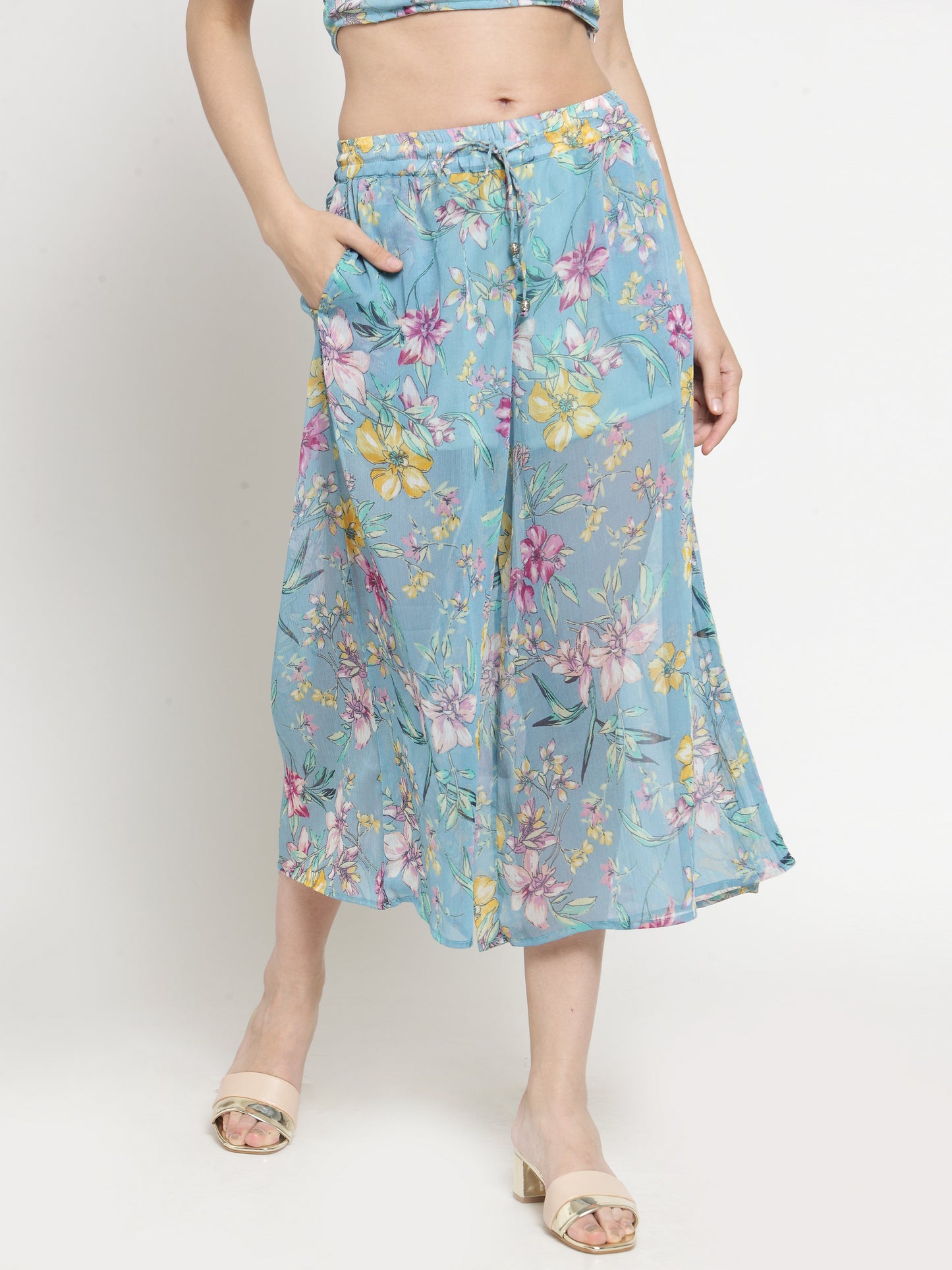Blue Floral Wide Leg Palazzo