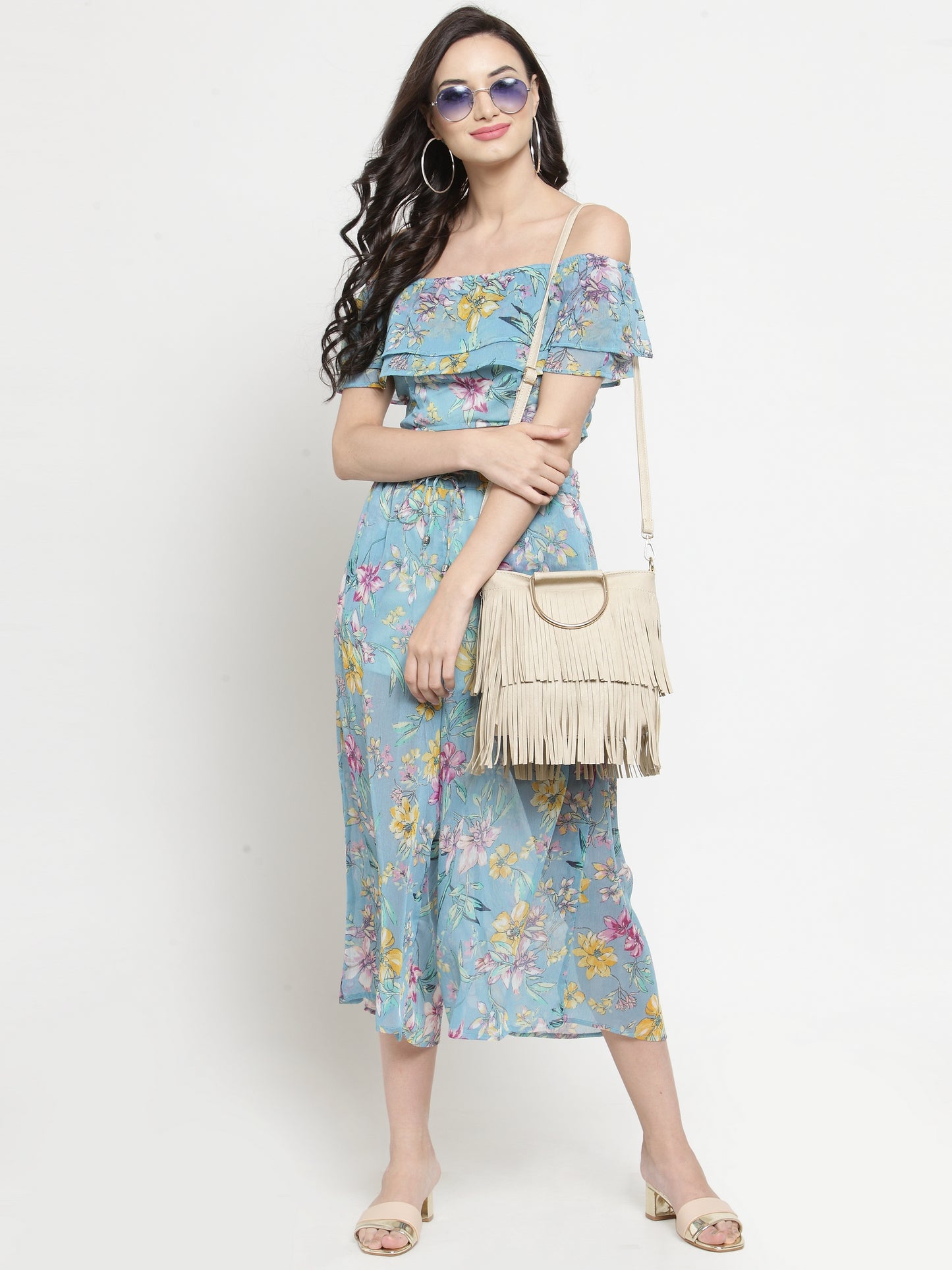 Blue Floral Wide Leg Palazzo