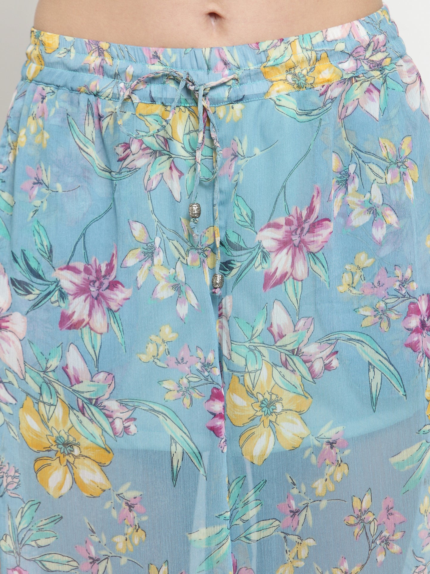 Blue Floral Wide Leg Palazzo