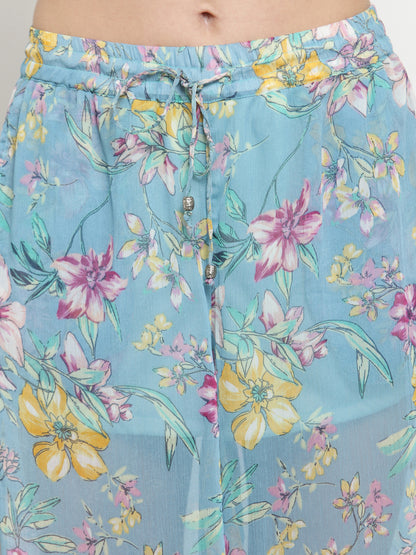 Blue Floral Wide Leg Palazzo