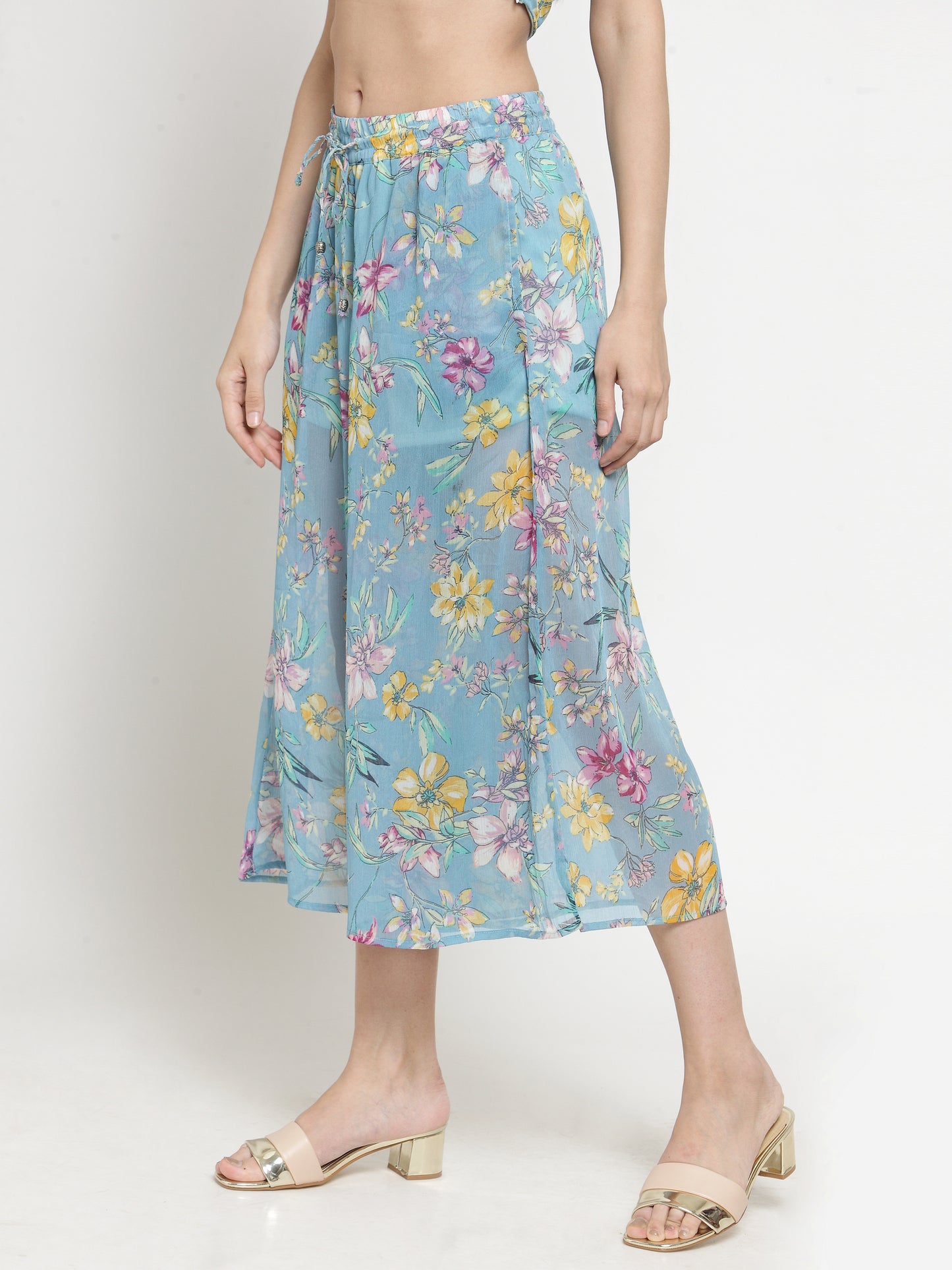 Blue Floral Wide Leg Palazzo