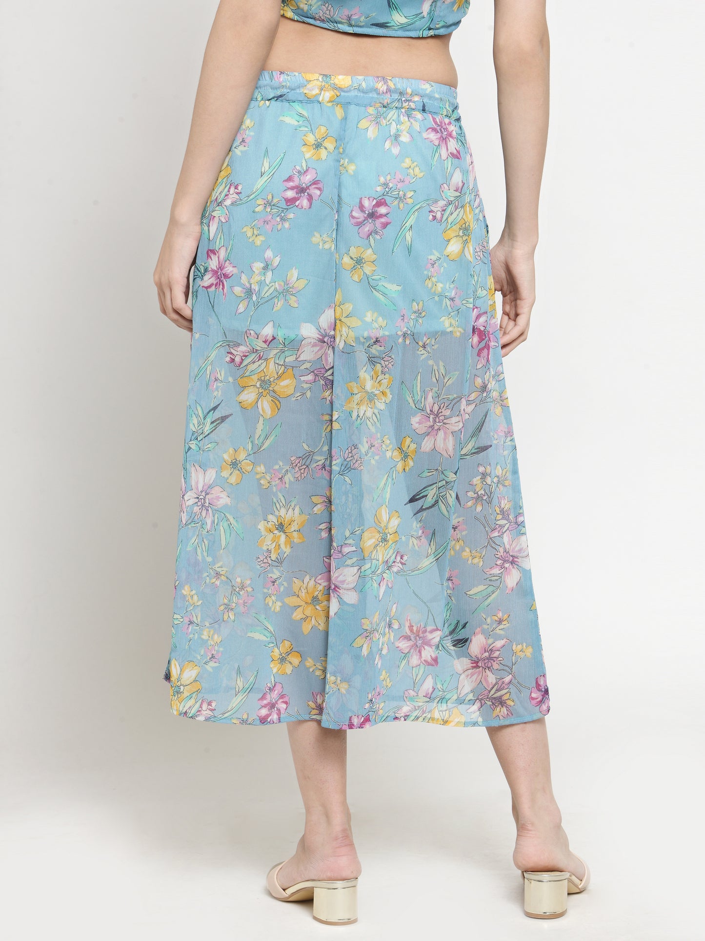 Blue Floral Wide Leg Palazzo