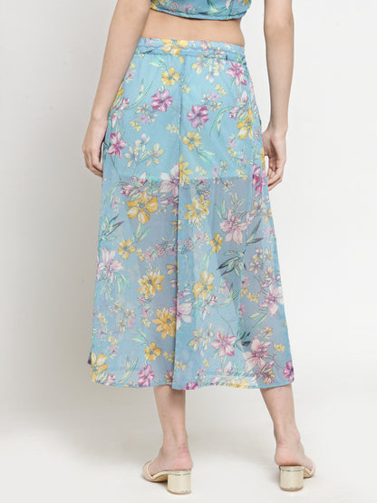 Blue Floral Wide Leg Palazzo