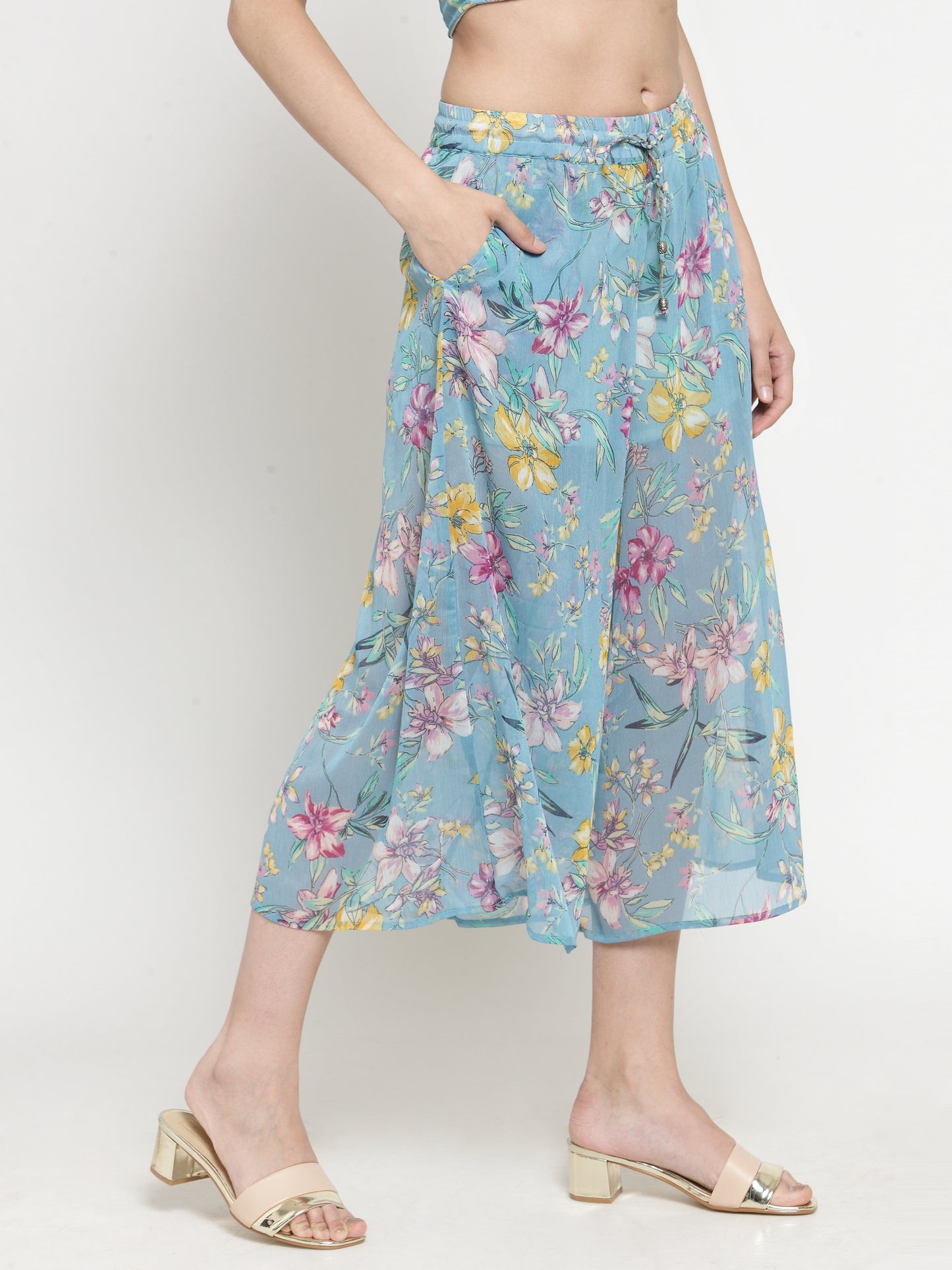 Blue Floral Wide Leg Palazzo