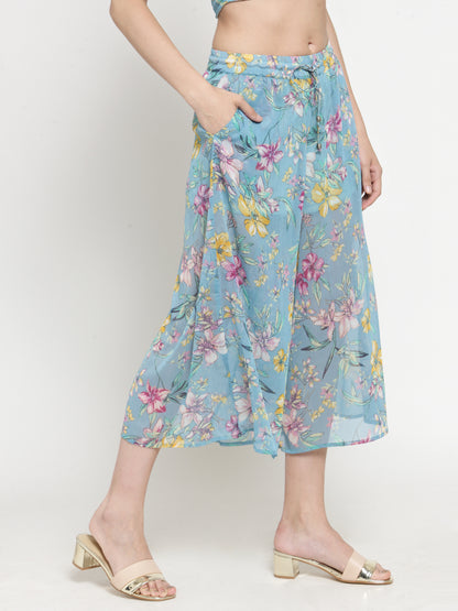 Blue Floral Wide Leg Palazzo