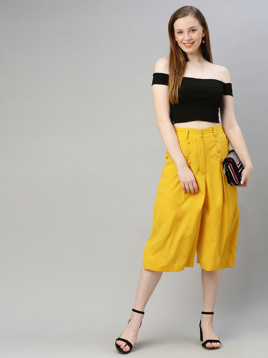 Yellow Flared Solid Culottes