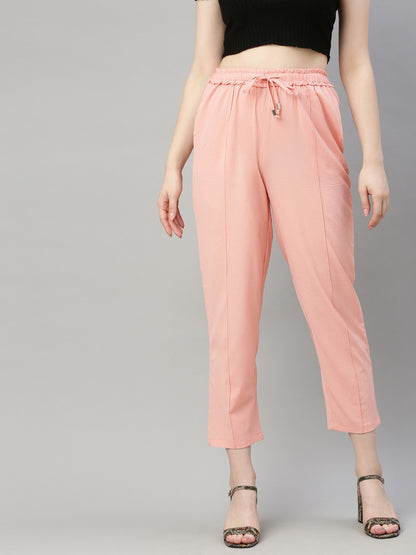 Pink Tapered Fit Solid Peg Trousers